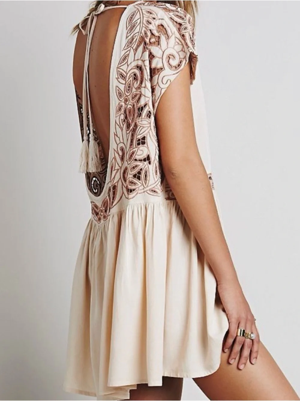 Free People Cream Crochet-Back Boho Dress - Picture 3 of 9